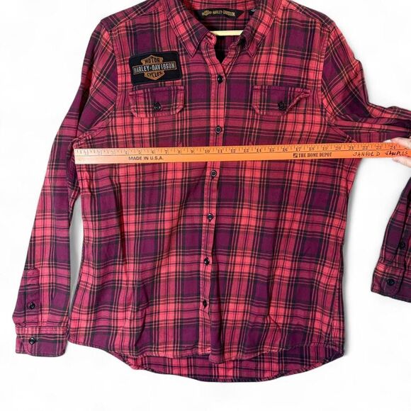 Harley-Davidson Women's Laser Cut Logo Long Sleeve Plaid Shirt Red XL - Picture 4 of 8